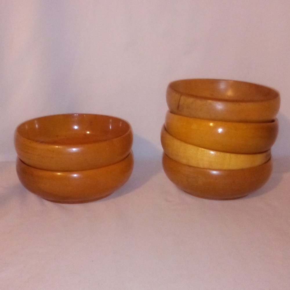 (6) MCM Wooden Bowls Bundle: Serving Bowls. Vintage. Retro